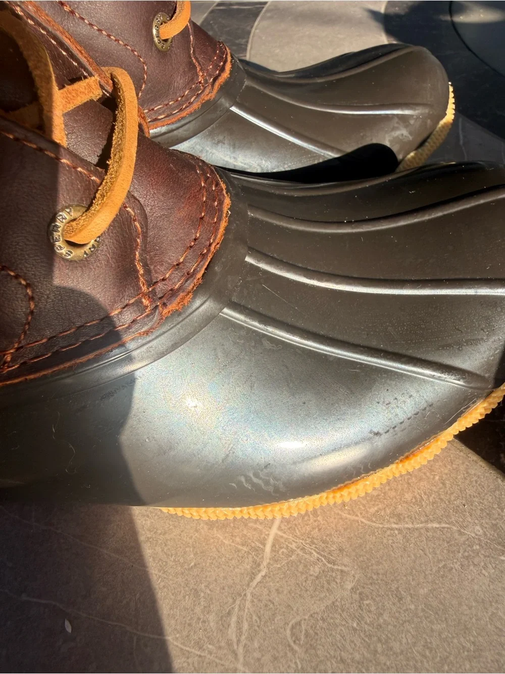 Sperry Brown and Yellow Lace-Up Duck Boots
